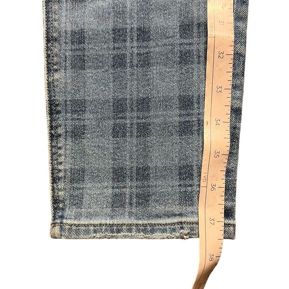 American Eagle Jeans Women Size 00R Blue Medium Wash Plaid Print Stretch 90s Y2K - Picture 13 of 16